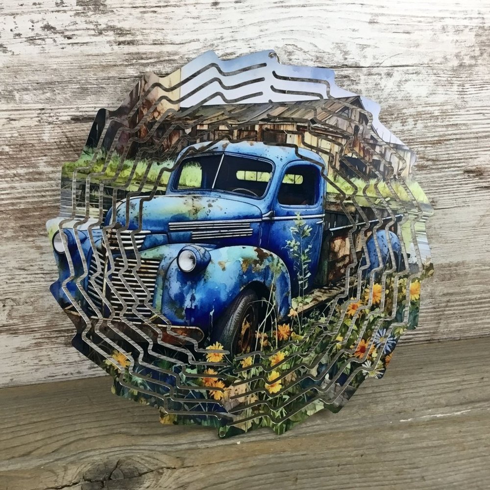 Vintage Blue Truck on the Farm Wind Spinner 10"